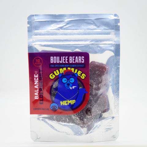 Boujee Hemp and Elderberry Gummies in a white box.