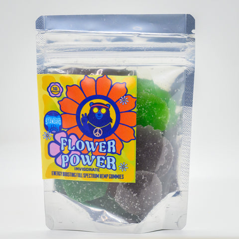 Flower Power Hemp, CBG and B12 boosted gummies in packaging in a white box.