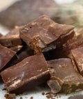 A closeup view of pieces of Appalachian Standard's Mint Chocolate Cookie CBD Chocolate