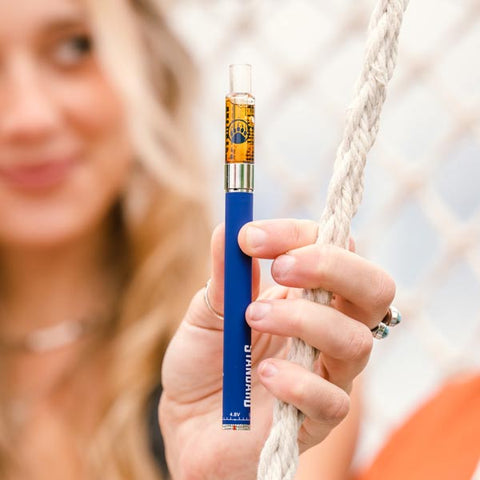 Lauren Davis of Fiddy Shades of Green holding Appalachian Standard's Abacus CBD Vape