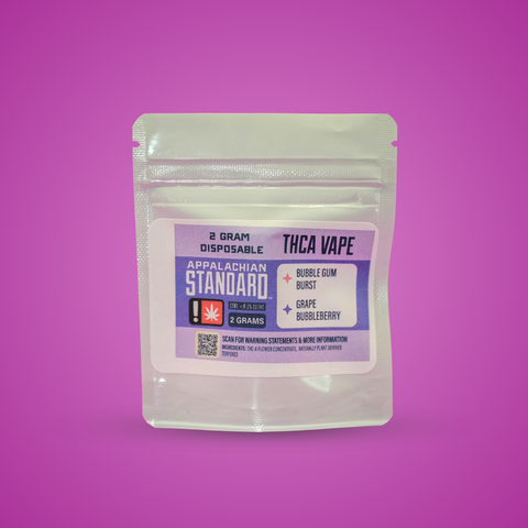 Appalachian Standard's limited edition Bubble Gum Burst and Grape Bubbleberry 2 gram disposable THCA vape 