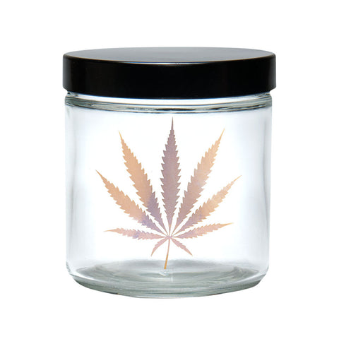 Glass gold leaf jar with black top