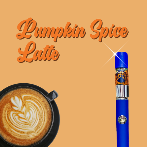 Pumpkin spice latte with a blue vape pen on an orange background
