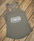 Green tank top with 'Appalachian Standard' text on a wooden surface