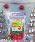 Packaged Boujee Bears gummy bears with a 'Holiday Boujee Bears' label against a festive background for Appalachian Standard's Christmas launch.