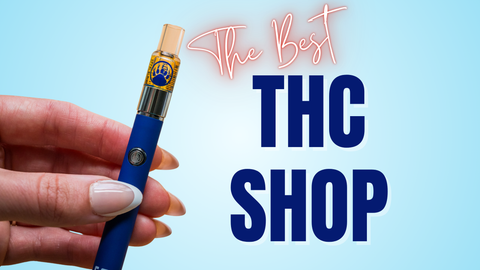 Appalachian Standard's blue battery and cart with the words "The Best THC SHOP" on a blue backgorund.