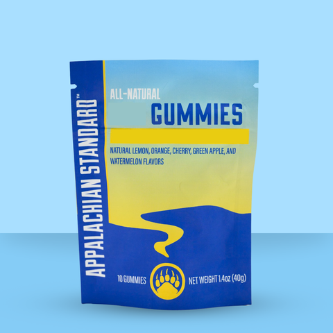 Appalachian Standard gummies packaging on a blue background