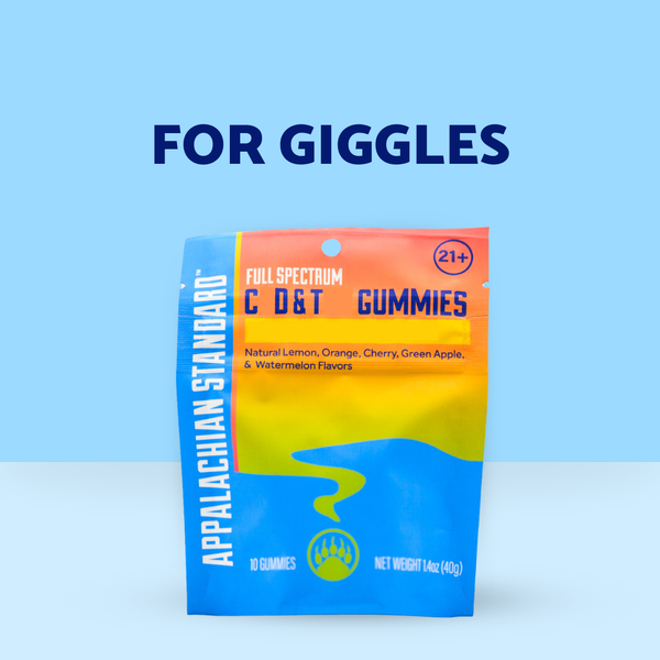 Appalachian Standard packaging on a blue background with text 'FOR GIGGLES'.