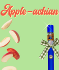 Blue product with a bow and sliced apples on a green background for Appalachian Standard's Apple-achian CBD vapes.