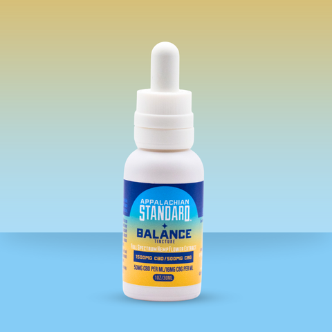 Bottle of Appalachian Standard Balance Tincture on a gradient background