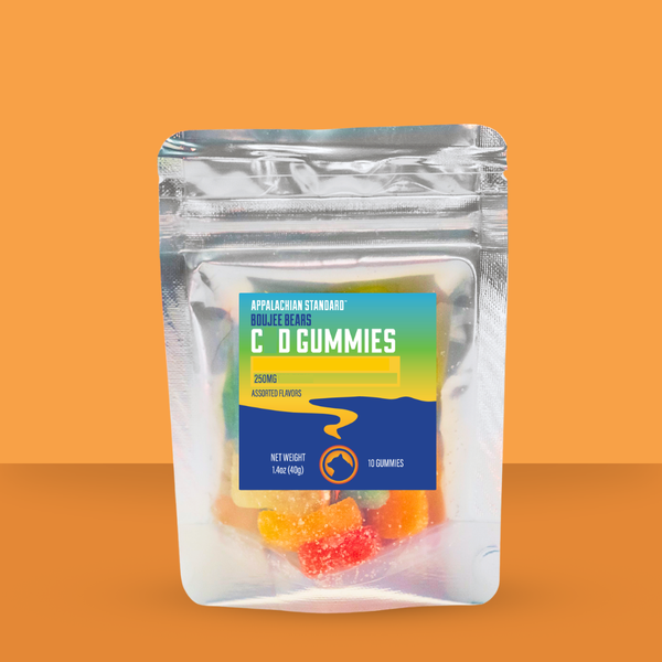 Packaging with a colorful label on an orange background