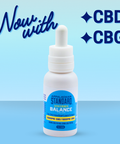 A white bottle with a blue label that says "Extra Strength Balance Tincture 3000mg CBD 1000mg CBG" on a blue background.