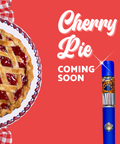 Pie and blue vape pen with 'CBD Cherry Pie Coming Soon' text on a red background for Appalachian Standard.