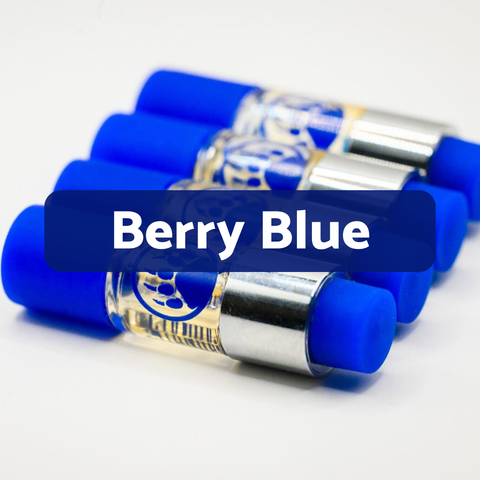Appalachian Standard's Berry Blue THCA vapes in a row of four with "Berry Blue" typed on top.