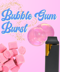 Appalachian Standard's Bubble Gum Burst vape graphic, showing a black and vape with bubblegum pieces and pink bubbles on a pink background