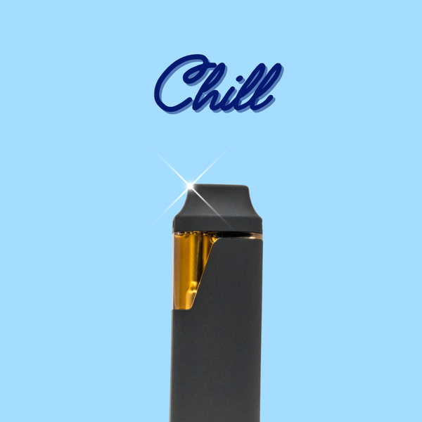 A 2ml black vape on a blue background with a dark blue cursive "Chill" above.