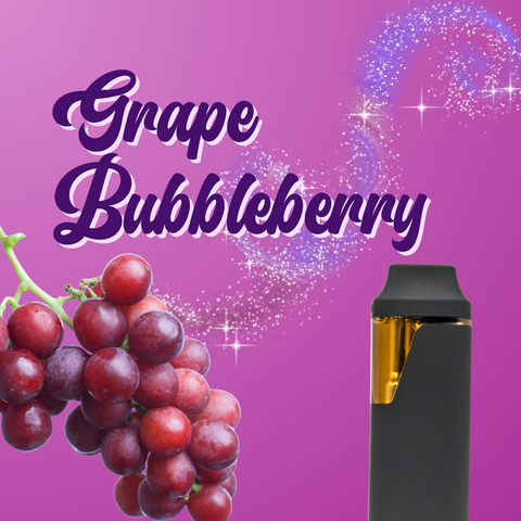 Appalachian Standard's Grape Bubbleberry vape graphic, showing a black vape pen with a bundle of grapes on a purple background