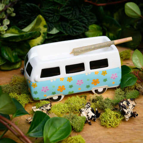 Vintage Hippie Bus Ceramic Ashtray Flower power