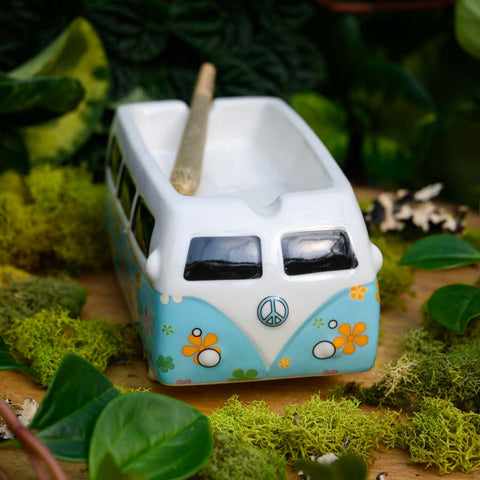 Vintage Hippie Bus Ceramic Ashtray Flower power