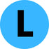 A bold black capital letter L centered inside a bright blue circle on a white background.