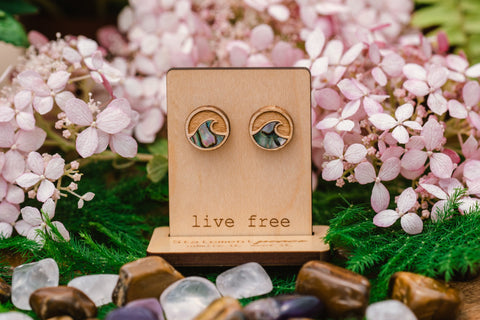 Making Waves Wood and Abalone Stud Earrings by Statement Peace from Appalachian Standard