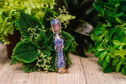 Gold Fumed Chillum with blue twist accents