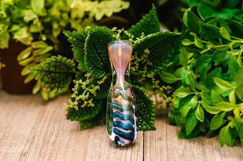 Gold Fumed Chillum with green and blue swirl