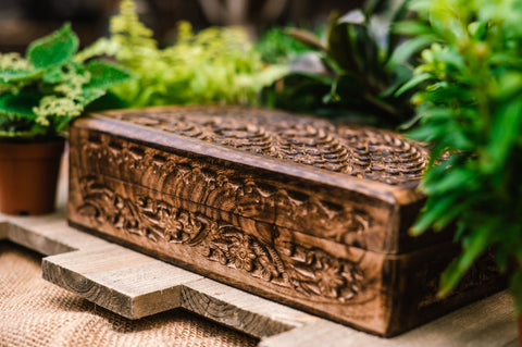 Floral Carved Wood Stash Box from Appalachian Standard