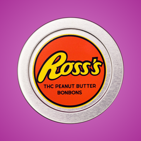 Appalachian Standard's limited edition Ross's THC Peanut Butter BonBons tin lid with an orange label