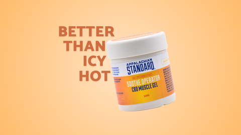 Soothe Operator CBD Muscle Gel on an orange backdrop and "Better Than Icy Hot" text on screen.