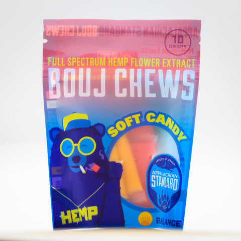 Bouj Chews Hemp Gummies by Appalachian Standard in packaging in a white box. 