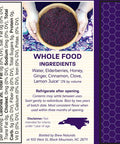 Back of Brew Naturals Elderberry Syrup panel with ingredients and nutritional facts.
