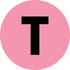 A bold black capital letter T centered inside a solid pink circle on a white background.