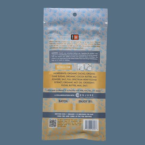 Appalachian Standard's Salted Croissant THC Chocolate packaging with label on a blue background