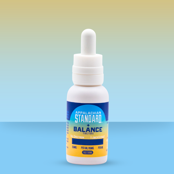 Appalachian Standard's Balance Tincture on a blue/green ombre background