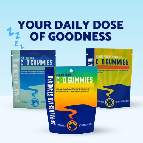 Three packages with a blue background and text 'Your Daily Dose of Goodness'.