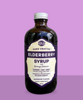 Brew Naturals Elderberry syrup on a purple background