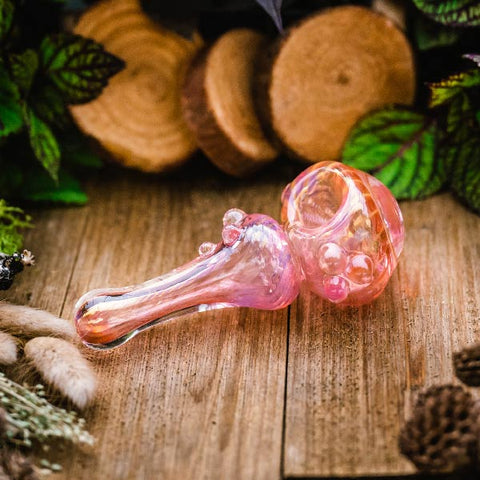 Pink and gold Scalloped glass hand pipe