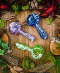 HYPE Feather Glass spoon pipe. Available in green, pink and blue