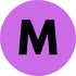 A solid purple circular icon containing a bold black capital letter 'M' in the center, set against a plain white background.