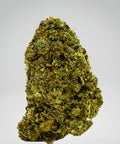 Rock Candy Hemp Flower grown by Appalachian Standard Hemp Flower close-up photograph in whitebox showcasing the bud structure, trichomes, and hairs 